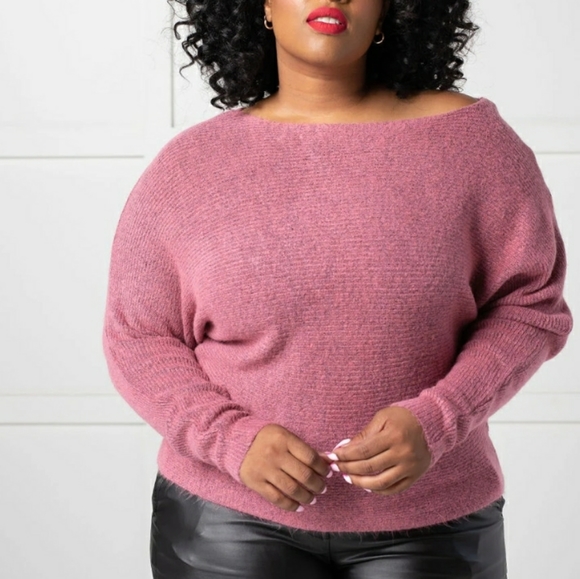 Cozy Off Shoulder Knit Sweater - Pink (Mauve), S/M, M/L - Picture 2 of 4